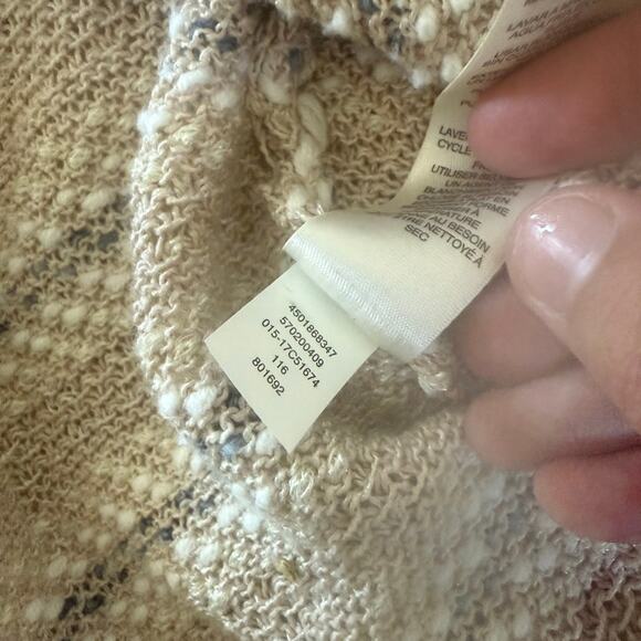 Chico's Beige Striped Open Front Knit Cardigan Sweater Short Sleeve Size 1 - Picture 4 of 6